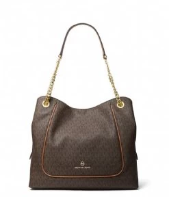 Michael Kors Piper Large Chain Shoulder Tote Brown Acorn