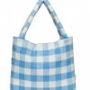 Wool Checked Mom Bag Blue