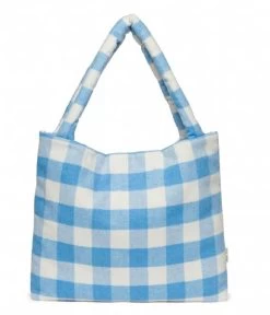 Wool Checked Mom Bag Blue