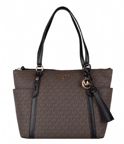 Michael Kors Sullivan Medium Top Zip Tote Brown Black 1 Michael Kors Sullivan Medium Top Zip Tote Brown Black