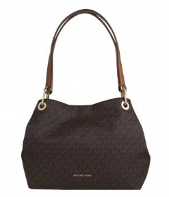 Michael Kors Raven Large Shoulder Tote Brown & Gold Colored Hardware
