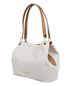 Michael Kors Raven Large Shoulder Tote Vanilla & Gold Colored Hardware -Mode Tas michael kors raven large shoulder tote handtas vanilla gold hardware bag 30H6GRXE3V side 600