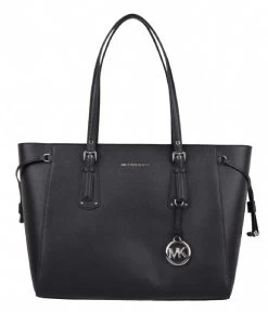 Michael Kors Voyager Medium Top Zip Tote Black & Silver Colored Hardware