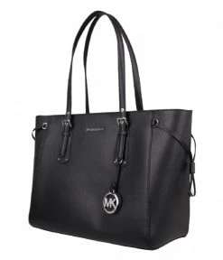 Michael Kors Voyager Medium Top Zip Tote Black & Silver Colored Hardware -Mode Tas michael kors voyager medium top zip tote handtas black silver hardware 30h7sv6t8l side 600